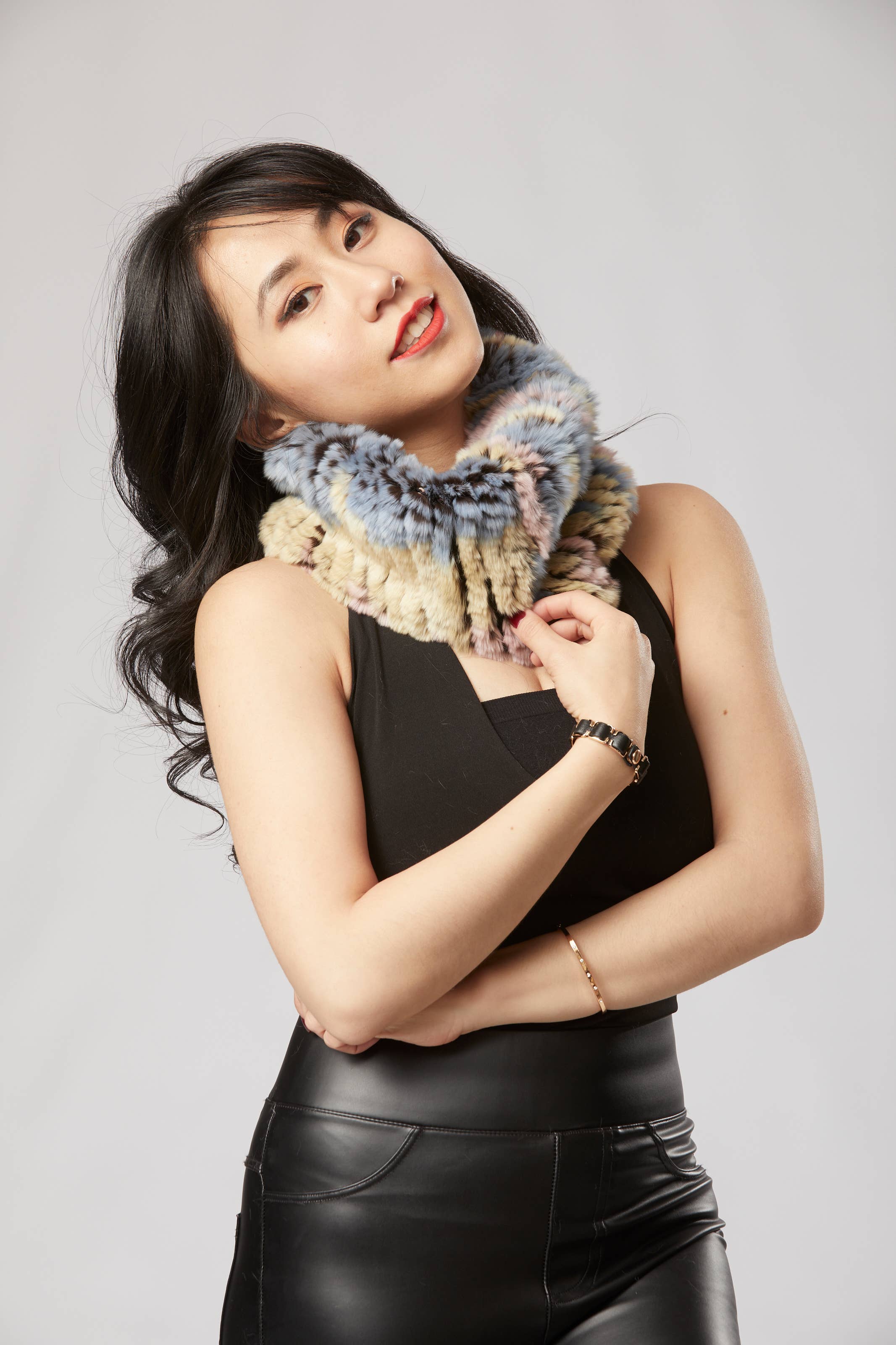 Opulence Fluff - Wholesale Scarf - Women's - Griselle Shrug/ Cape/ Scarf - Multi Blue, Yellow, Beige3