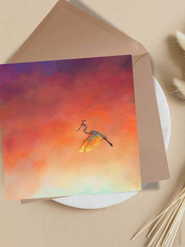 Egret Greetings Card - Luxury Textured Cardstock for wholesale by Portrait of Clouds
