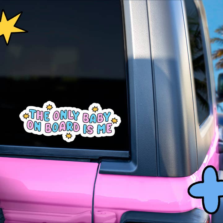 The Only Baby On Board Is Me Vinyl Bumper Sticker for wholesale by Get Stoked
