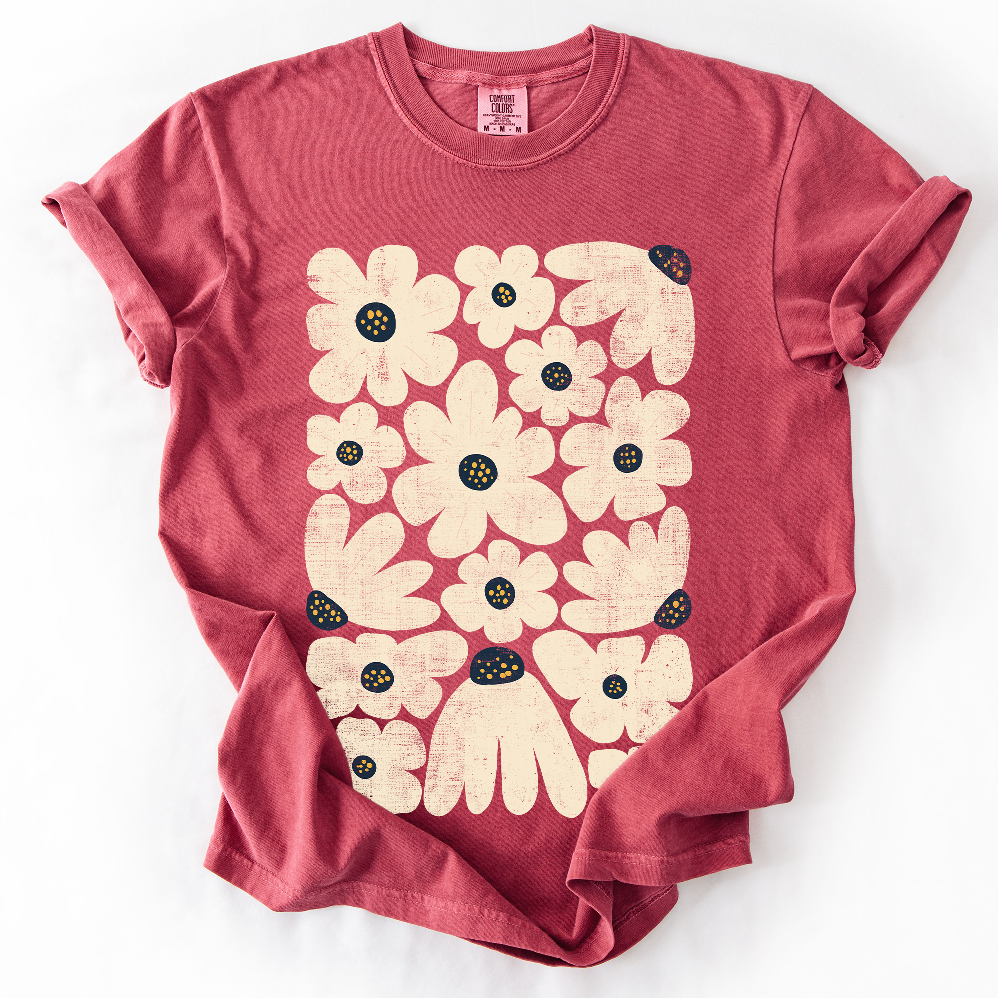 Refinery Number One LLC - Wholesale T-Shirt (Graphic) - Unisex - Cream Daisy Allover Floral, Vintage Boho, Nature T-Shirt3