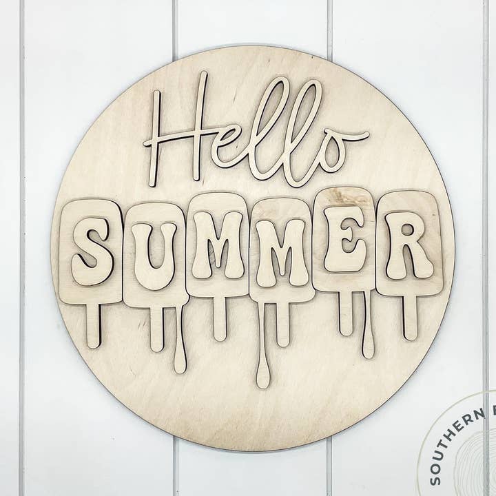 Hello Summer 3D Round Blank (Melted Popsicles) for wholesale by Southern Birch Company