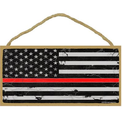 SJT Enterprises, Inc. - Wholesale Sign - Thin Red Line Flag 5" x 10" wood plaque, sign