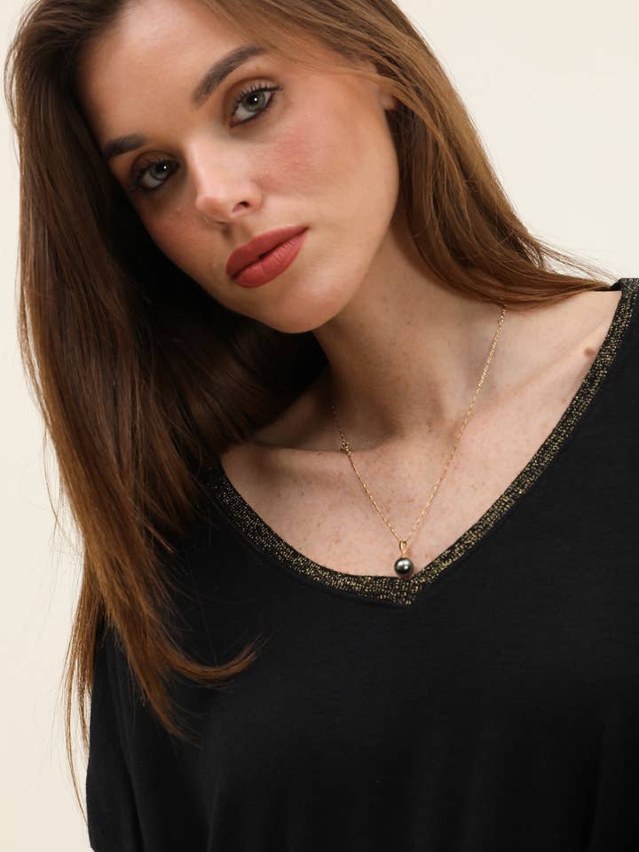 Moonsun – Großhandel T-Shirt – Damen – #16943 Baumwollshirt mit Lurex-Kragen2