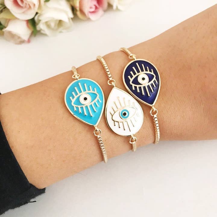 Evileyefavor – Engroshandel Armbånd med vedhæng – Justerbar Evil Eye armbånd, græsk onde øje smykker, blå hvid onde øje charme