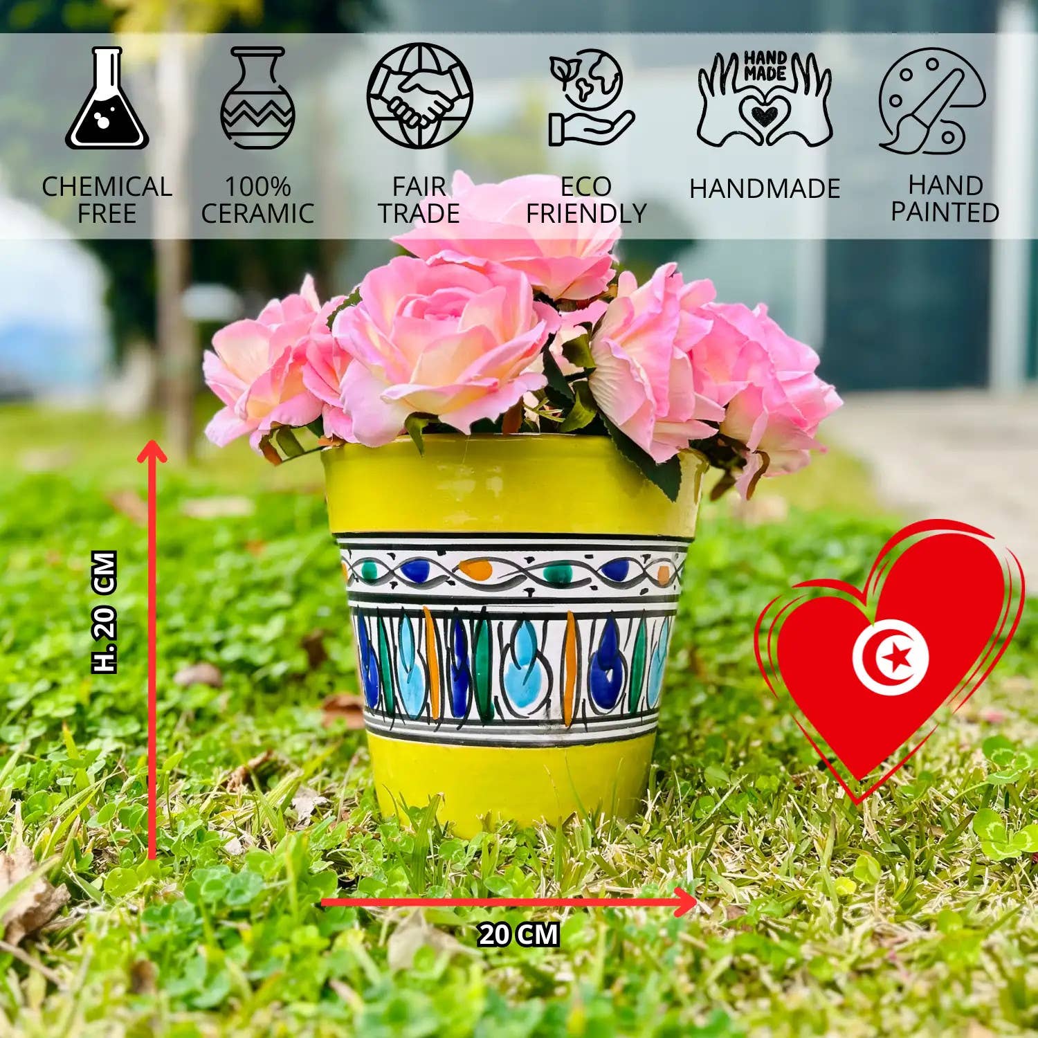 Etnico del Mondo – Engroshandel Plantekrukke – Håndlavet tunesiske terracotta keramiske blomsterpotte#145