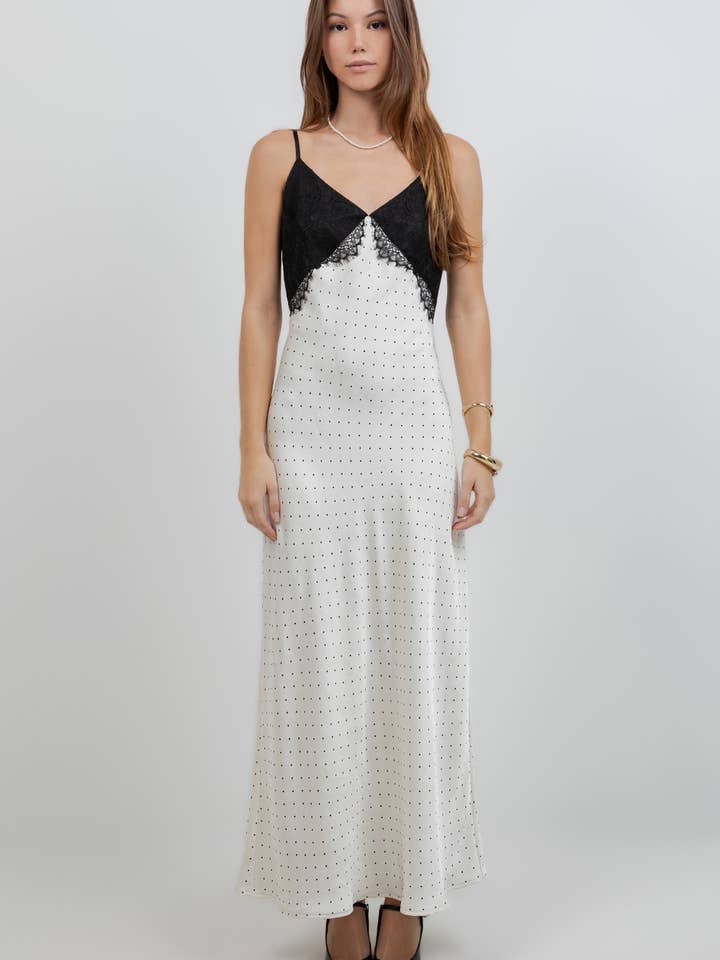 CONTRAST POLKA DOT SATIN SLIP DRESS for wholesale by Whiteroom+Cactus