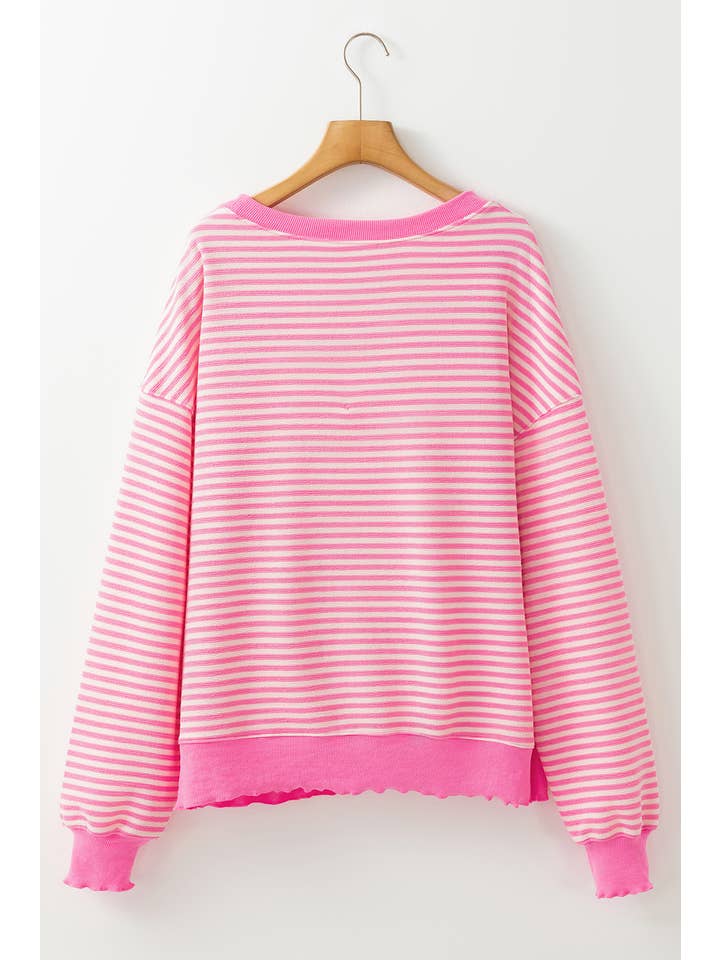 LA Society - Wholesale Knit Top - Women's - Stripe Loose Drop Shoulder Long Sleeve Top17