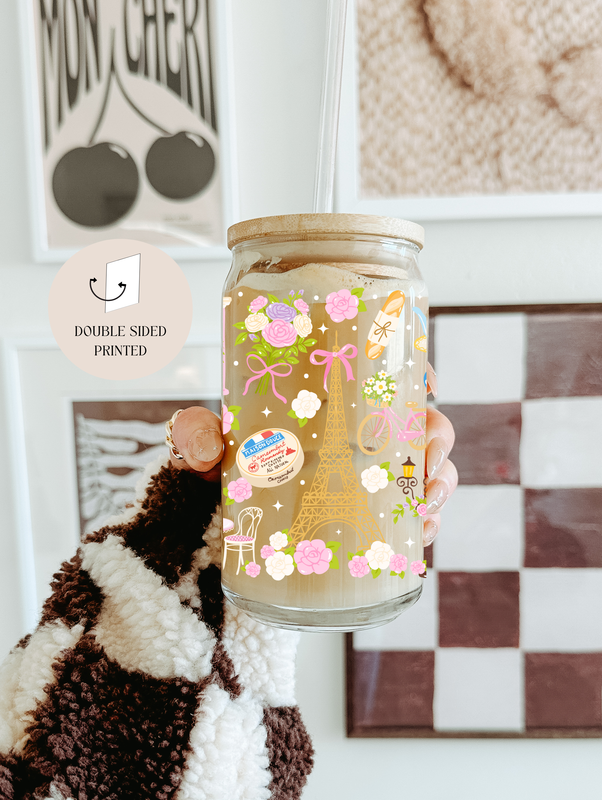 the cute cloud - Wholesale Drinking Glass/Cup - Paris France Love City Double Sided Glass Cup + Lid & Straw2