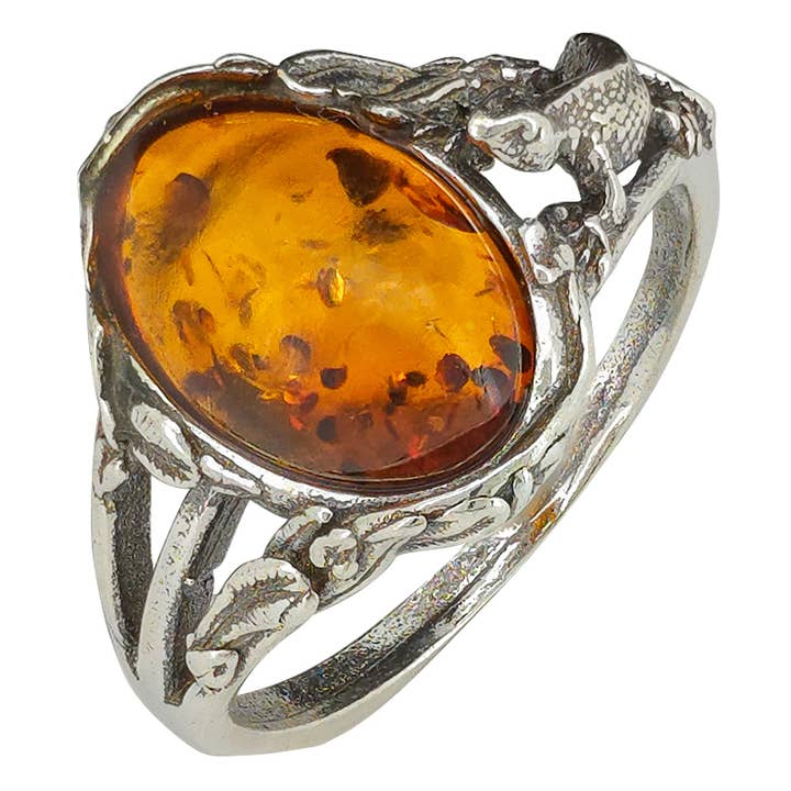 Cognac Amber Sterling Silver Ring for wholesale by Amberman