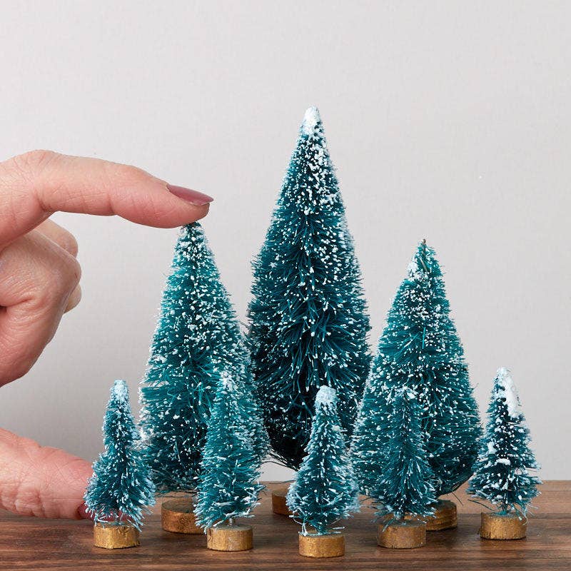 Factory Direct Craft – wholesale Artificial Christmas tree – Frosted Green Bottle Brush Trees from 1-1/2" to 3-3/4" tall1