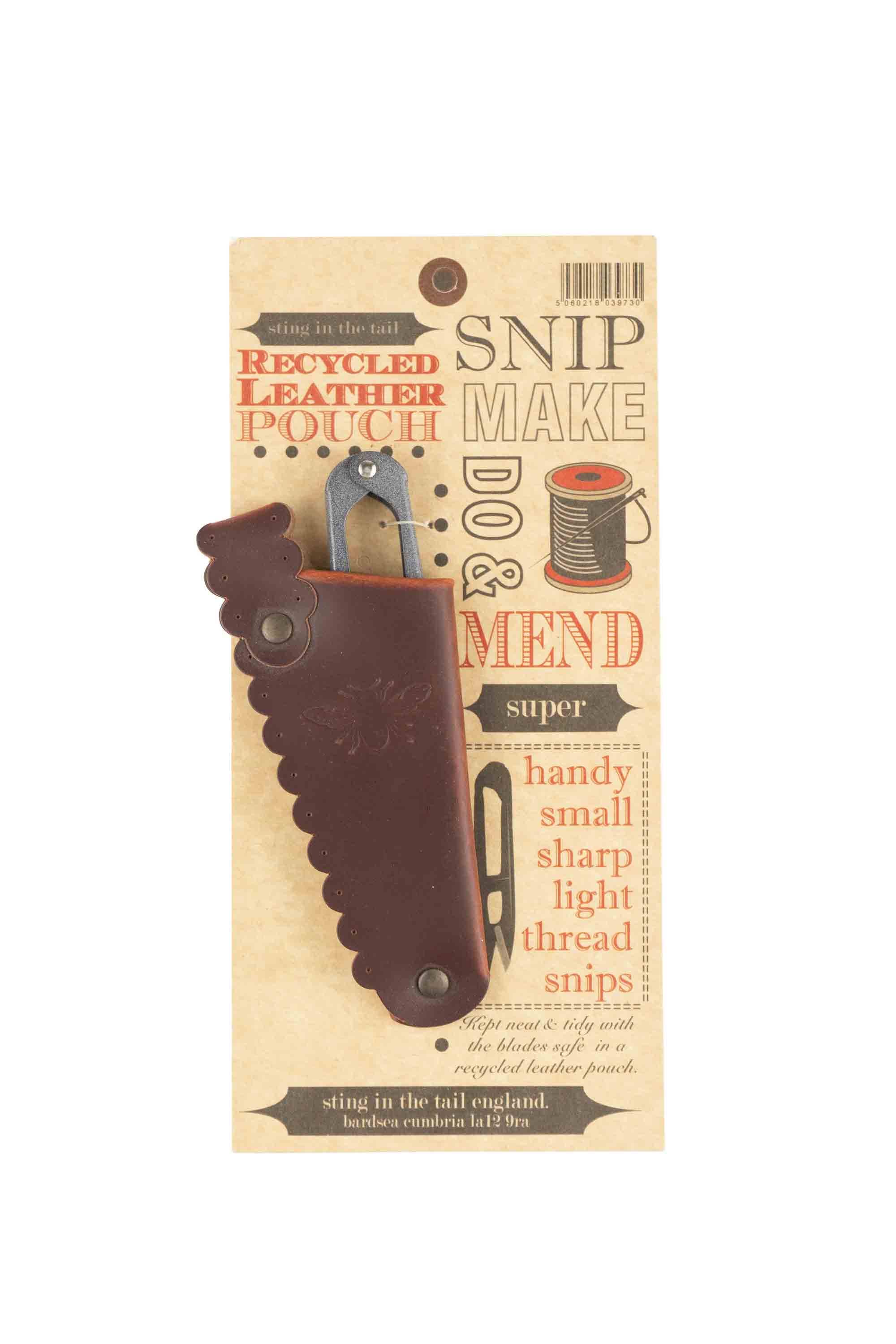 Sting in the Tail Ltd – wholesale Scissors – Sewing Snips in Recycled Leather Holder