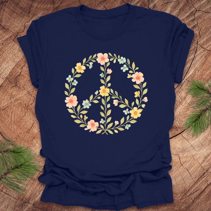 Peace Flowers t-shirt voor wholesale door Wandering Owl Adventure Co.