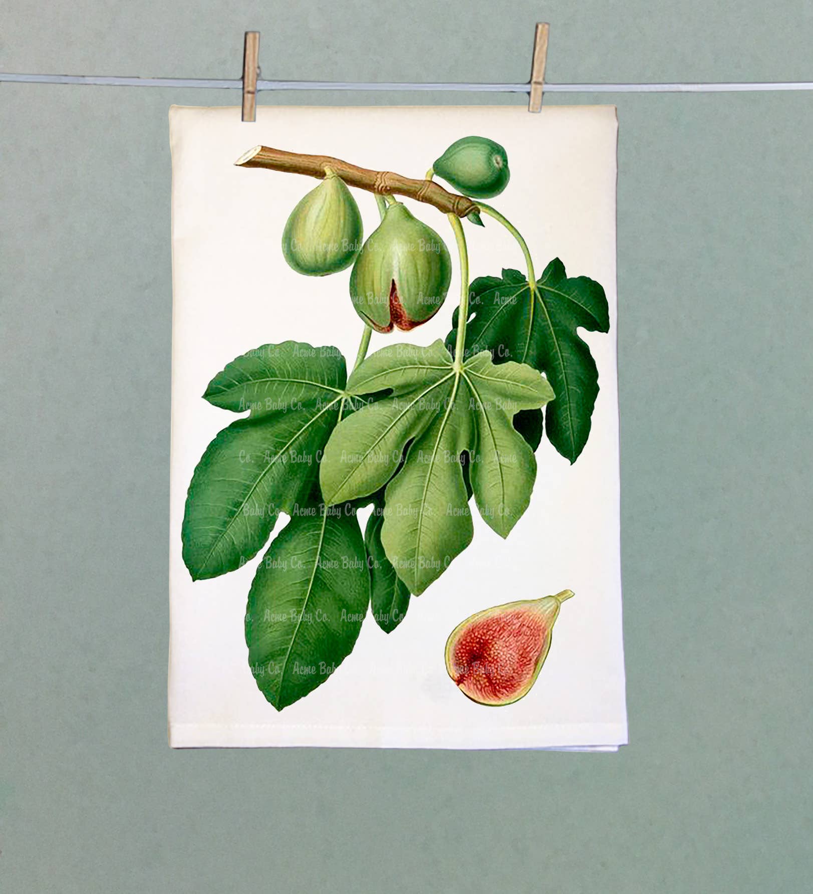 Acme. Baby Co. LLC - Wholesale Tea Towel - Fresh Green Figs Organic Retro Kitchen Towel0