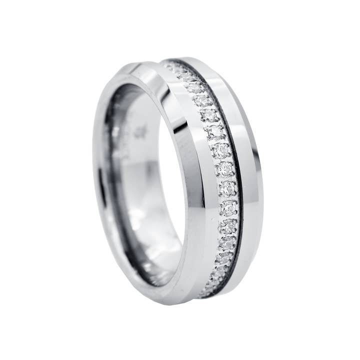Bague en tungstène pour homme avec zircone cubique pour la vente par Blackjack Mens Jewelry