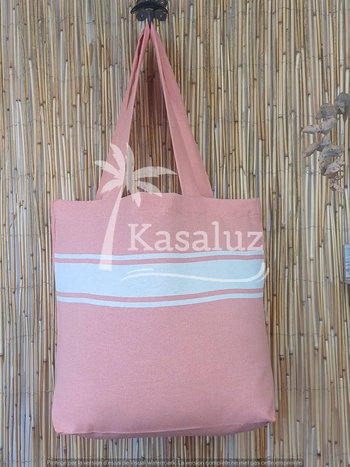Tote Bag Fouta white stripe Auténtica Peach pink for wholesale by KASALUZ