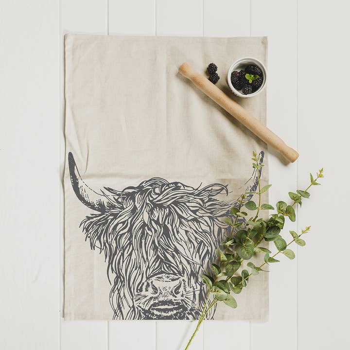 Selbrae House Ltd - Wholesale Tea Towel - Highland Cow Linen Tea Towel