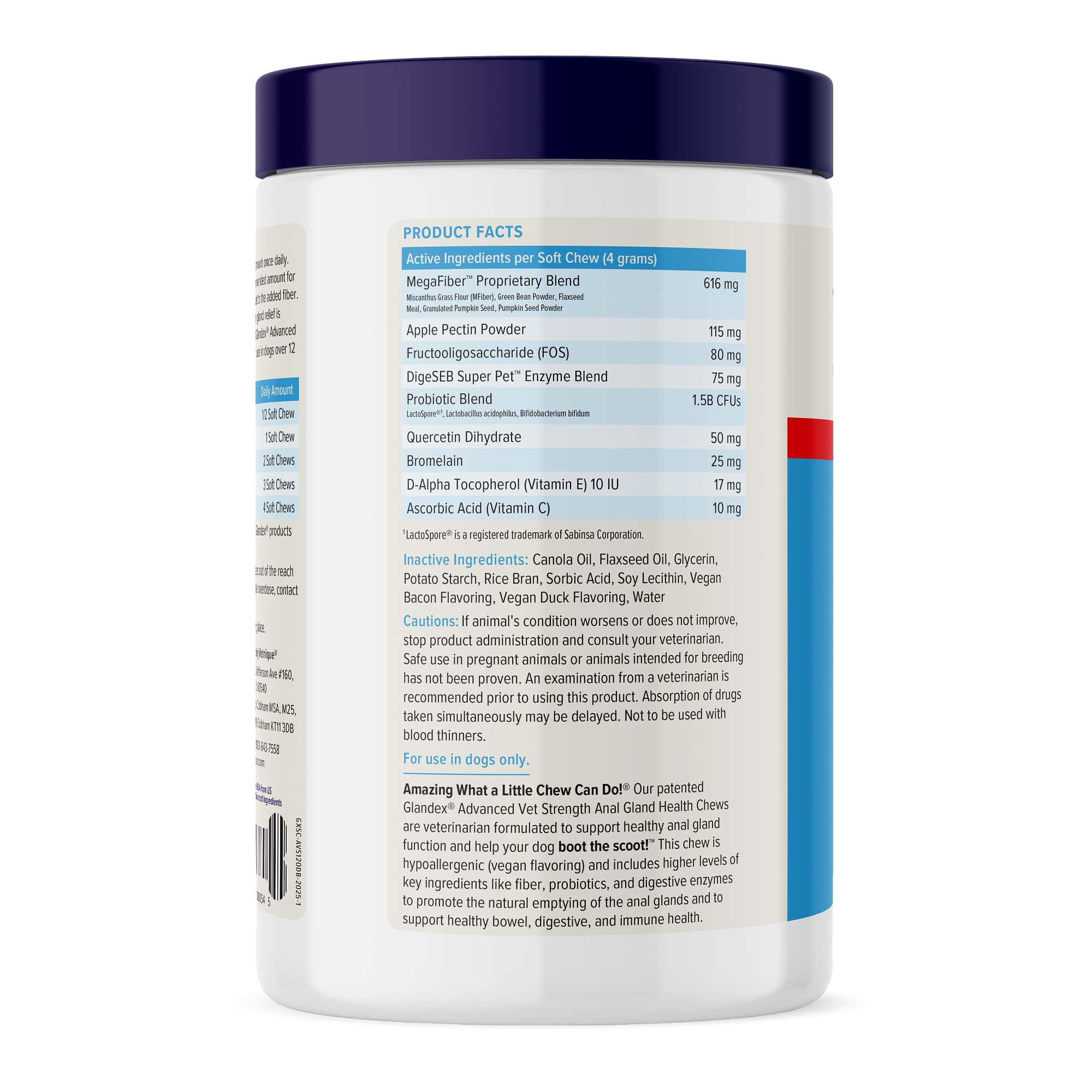 Pet Palette Distribution - Wholesale Pet Supplement - Dog - Glandex Anal Gland Support Soft Chews Duck & Bacon 120ct.2