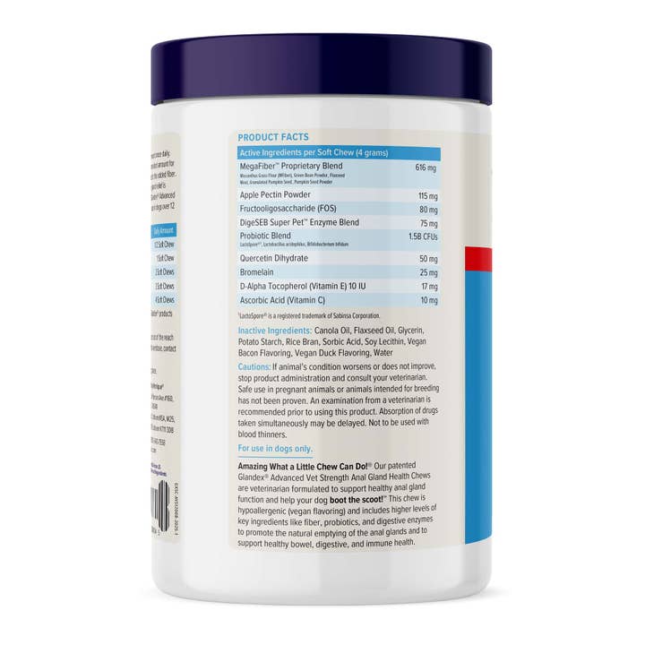 Pet Palette Distribution - Wholesale Pet Supplement - Dog - Glandex Anal Gland Support Soft Chews Duck & Bacon 120ct.2