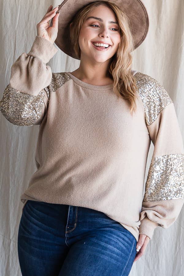 7th Ray – wholesale Stickad topp - Dam – [PLUS SIZE] Vardaglig stickad topp med biskopsärmar T4399XL6