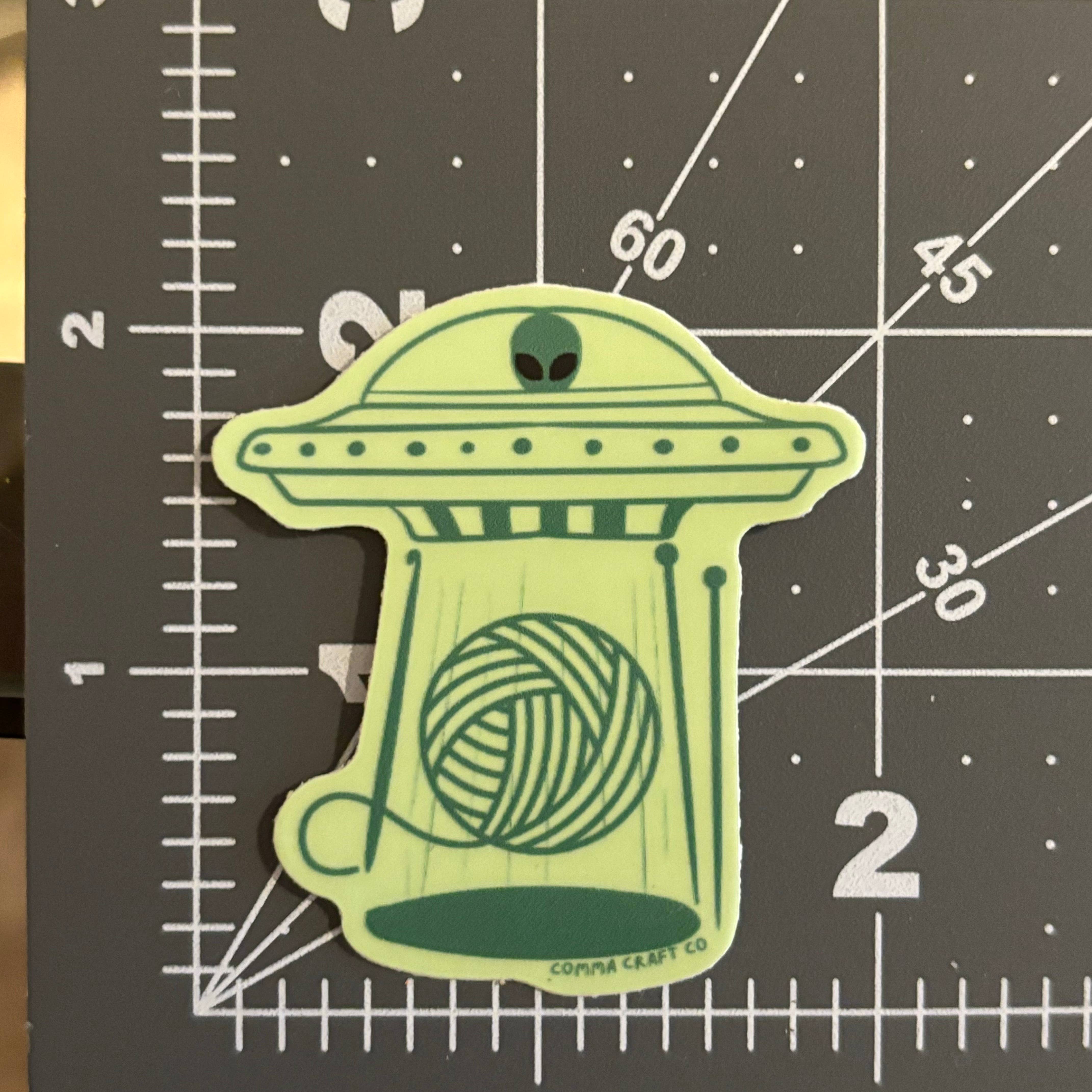 Comma Craft Co - Wholesale Sticker - Vinyl Sticker - Alien UFO Knitting Crochet Beam Me Up Space1