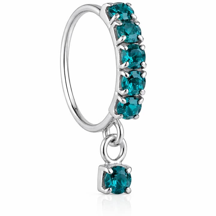 Teal 5 Stone Dangle Silver Nose Ring For a Pierced Nose for wholesale on Faire