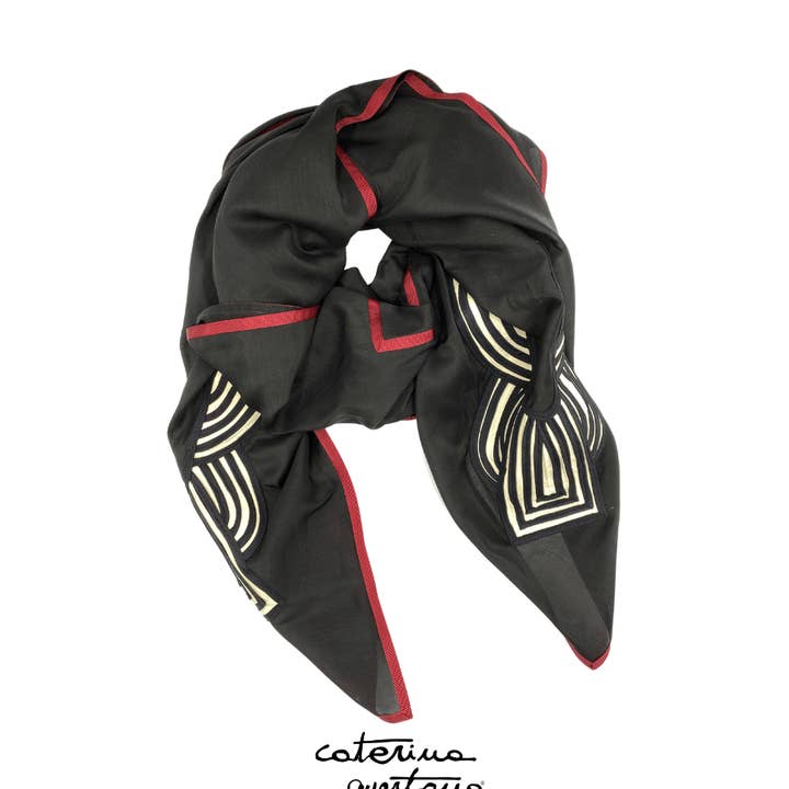 Foulard Schal aus schwarzer Baumwollseide mit Rand für den Großhandel von Caterina Quartana