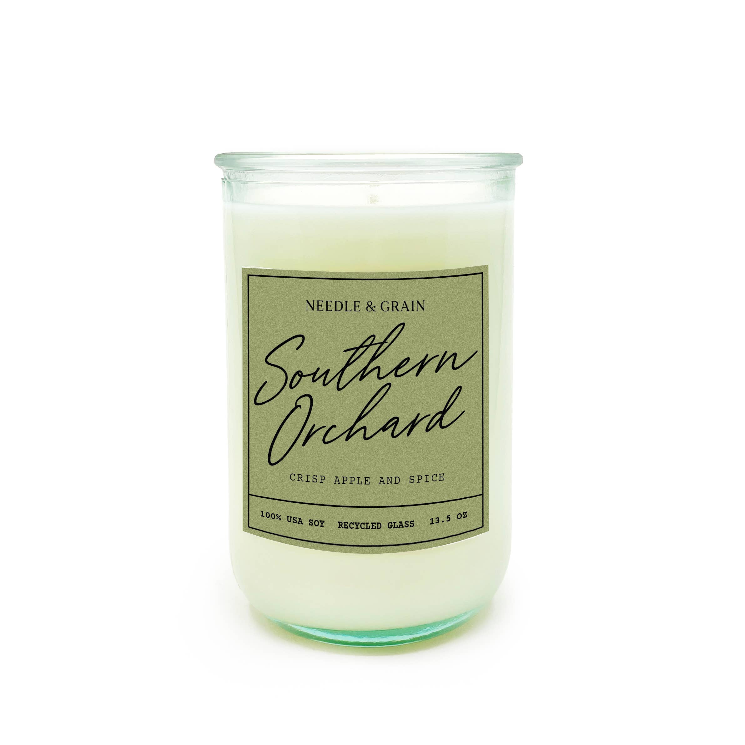 Needle & Grain Provisions - Wholesale Jar/Filled Candle - Southern Orchard - Recycled Green Glass Jar