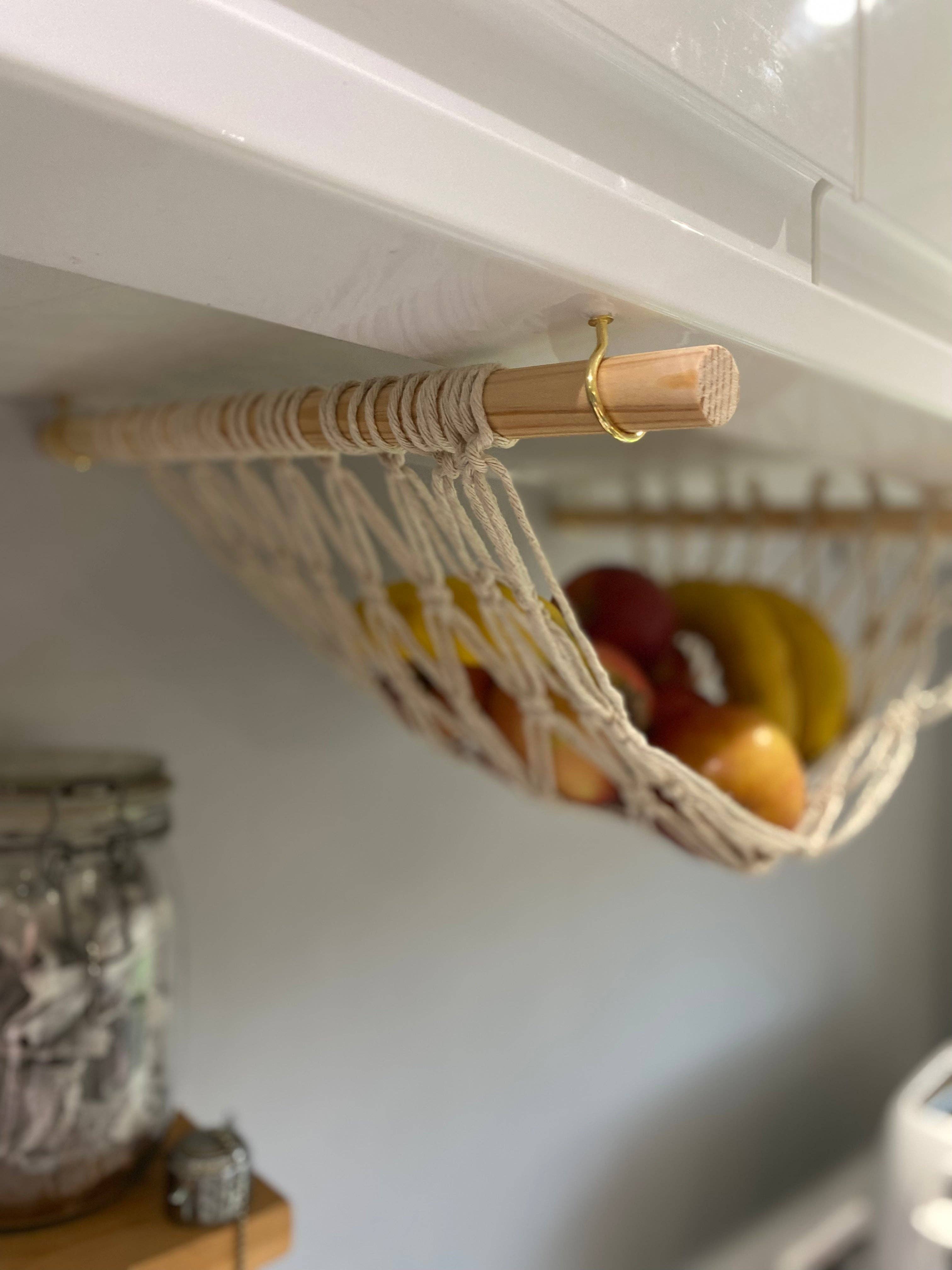 Macra-Made With Love – wholesale Kitchen storage/organiser – Macramé Fruit Hammock – Under Cabinet Hanging Storage1