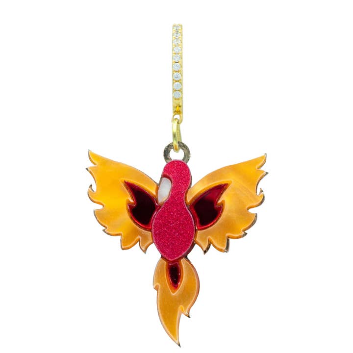 Boucle d’oreille Phoenix en méthacrylate et argent plaqué or pour la vente par kiwipomelo