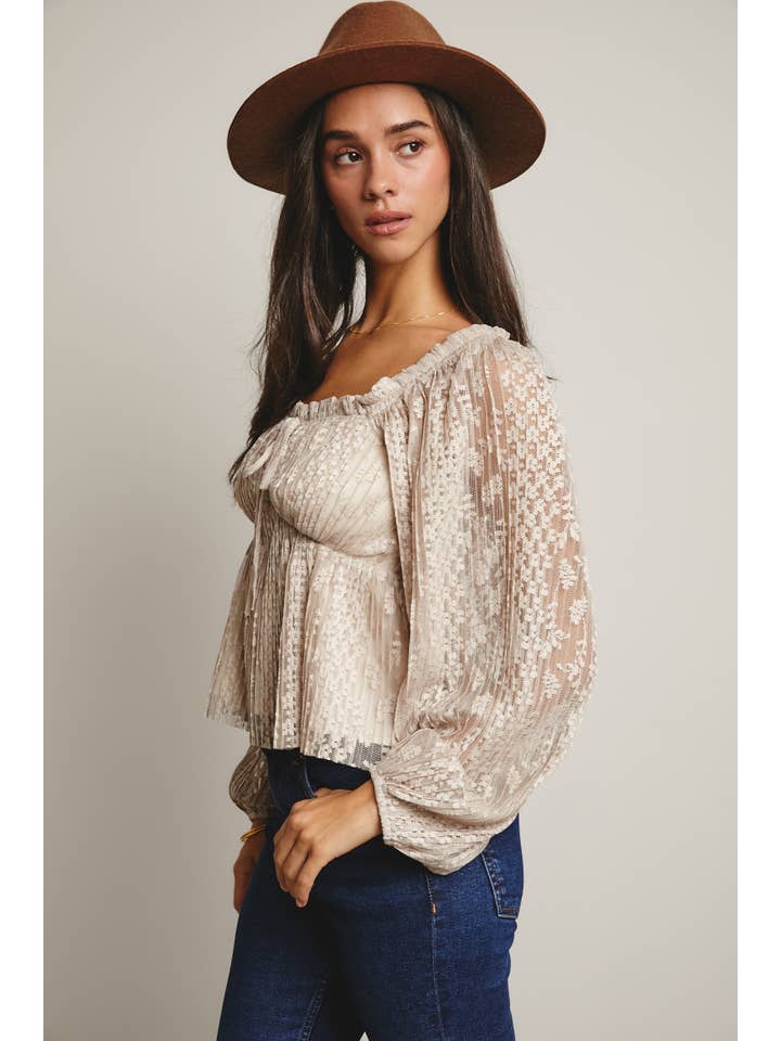 Forte - Wholesale Blouse – Women’s - Pleated Lace Peplum Blouse FT000114