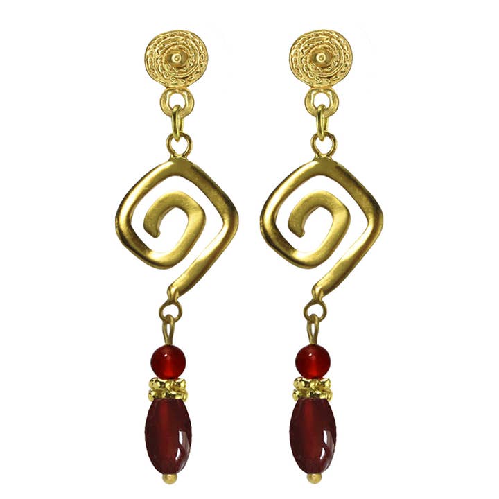 Spiraler og Aventurin 24k GP Hængende Øreringe for engroshandel hos Across The Puddle