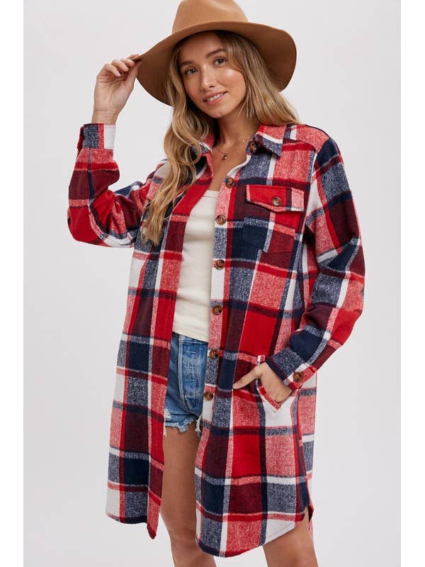 FLANELLEN GERUITE LONGLINE BEUGEL voor wholesale door Pink Irene Wholesale