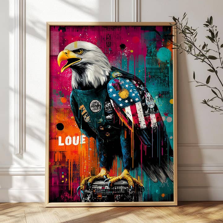 Vægkunst - Pop Art hvidhovedet havørn - Mattryk for engroshandel hos Artsriver
