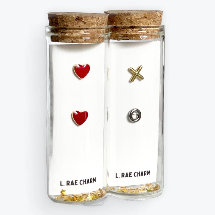 L Rae Charm - Wholesale Stud/Post Earrings - Red Enamel Heart Stud Earring. HypoallergenicÂ