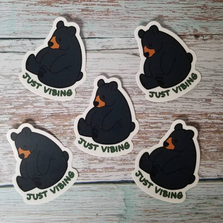 Jade Raven Arts - Wholesale Sticker - Just Vibing Black Bear Vinyl Sticker1