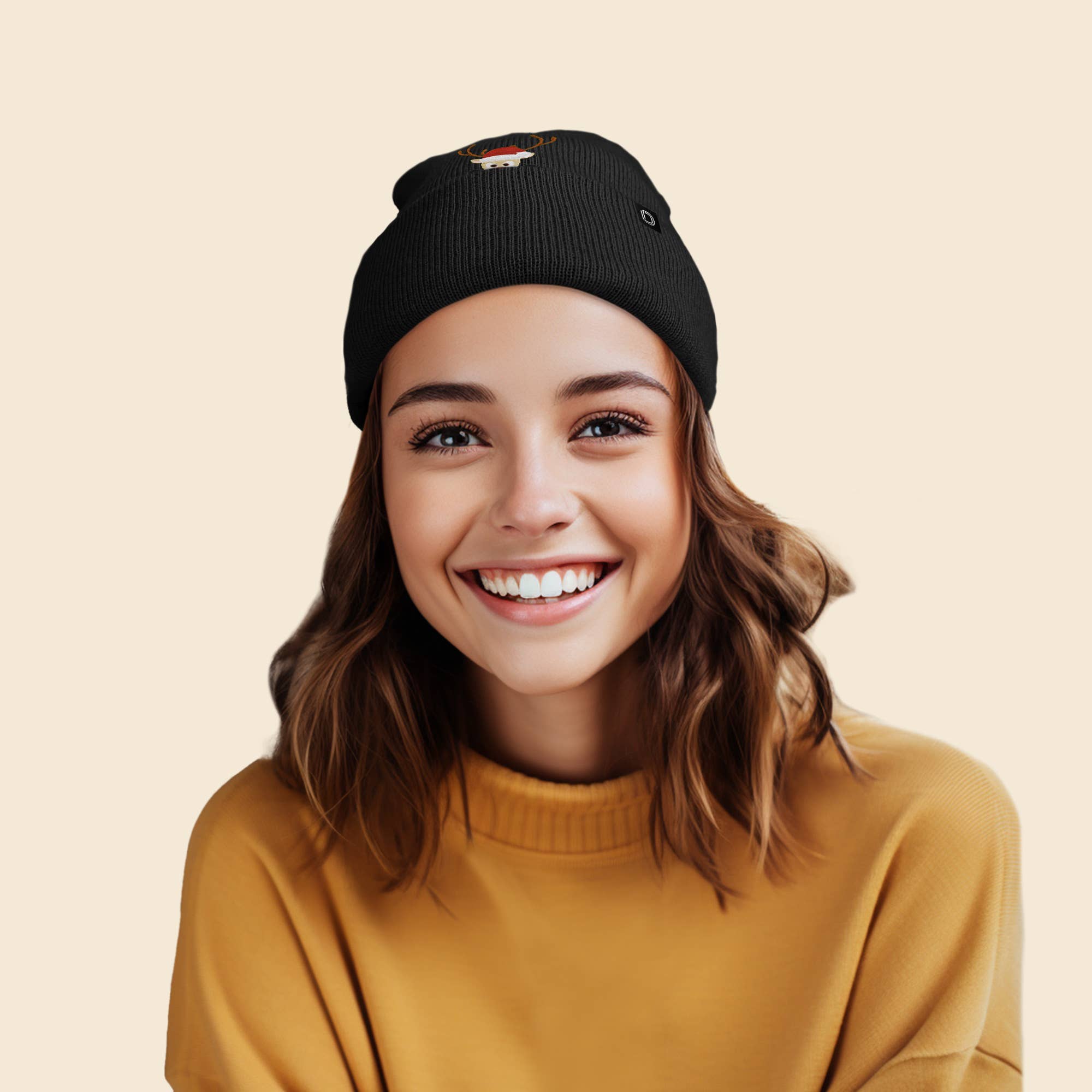 Dalix - Vente Bonnet – femme - Christmas Peeping Rudolph Bonnet chaud d'hiver Bonnet brodé2