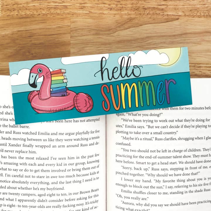 Bonjour Marque-page Flamant Rose d'Été – Ambiance Lecture à la Plage pour la vente par The Peachy Polka Dot