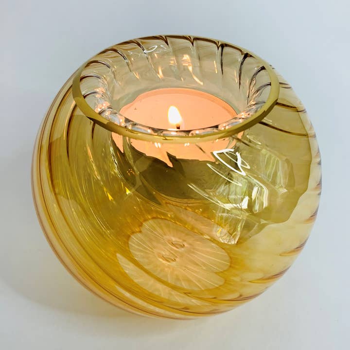 Blown Glass Candle Holder - Wavy Amber for wholesale by Dandarah