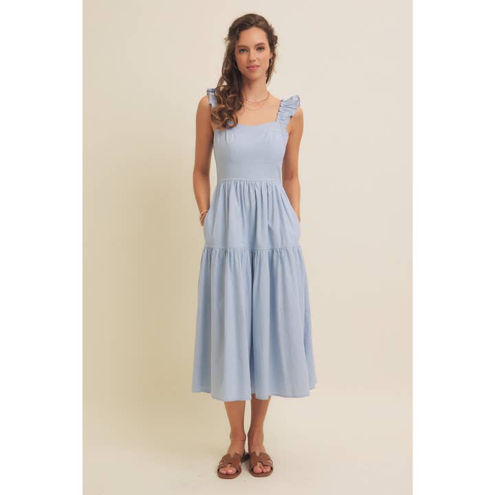 in february - Wholesale Dress - Women's - RUFFLED SLEEVED MIDI DRESS WITH STITCH DETAIL