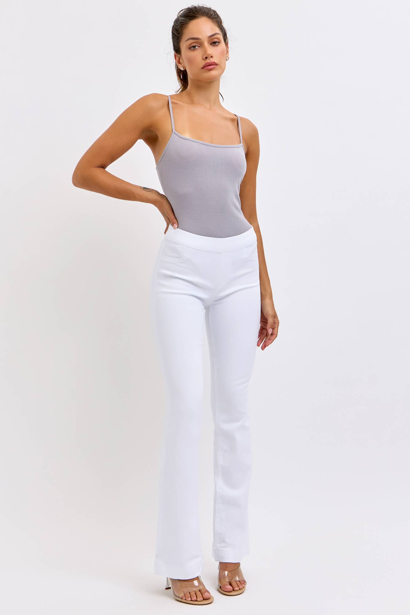 Cello Jeans - Wholesale Jeans - Women's - White Mid Rise Flare Jegging (open pack) [C35324WHT sbs]5