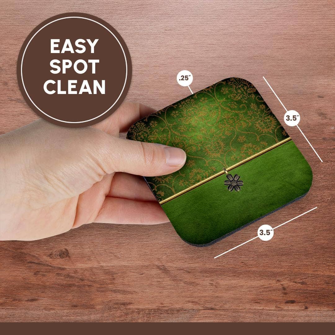 3dRose - Wholesale Coasters - 3dRose, Image of Elegant Damask and Flower Jewel Design Green and Gold, Coaster13