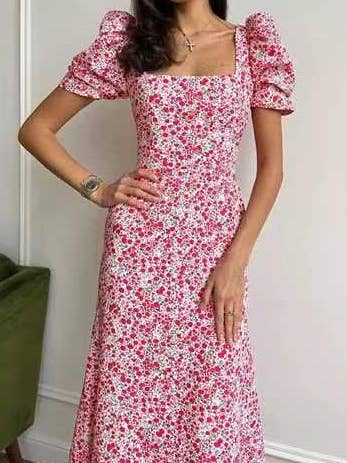 HIDDENBRAND - Wholesale Dress - Women's - Puff sleeve Square collar Floral Dress4