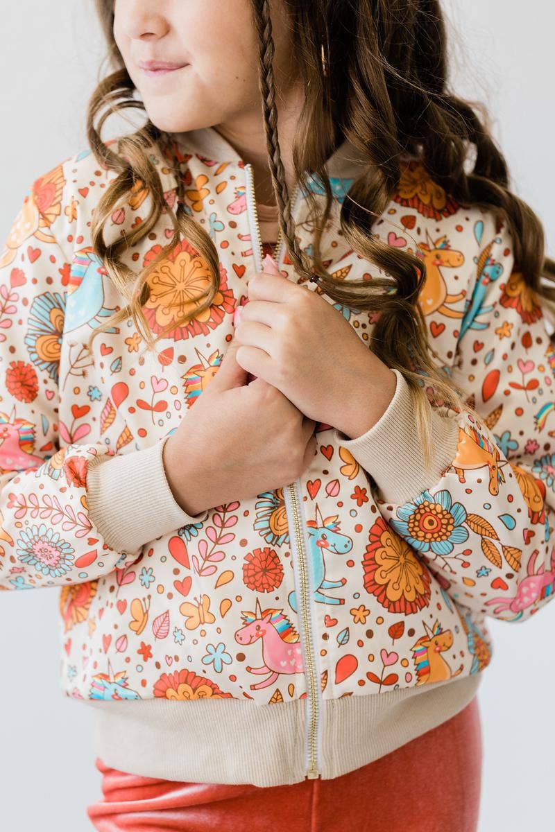Mila & Rose - Wholesale Jacket - Kids - Retro Unicorns Satin Jacket1