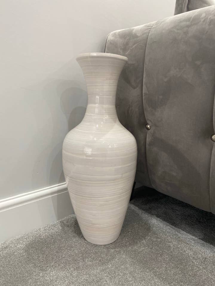 White handmade bamboo vase 60cm tall floor or table vase for wholesale by Marissa's Gifts