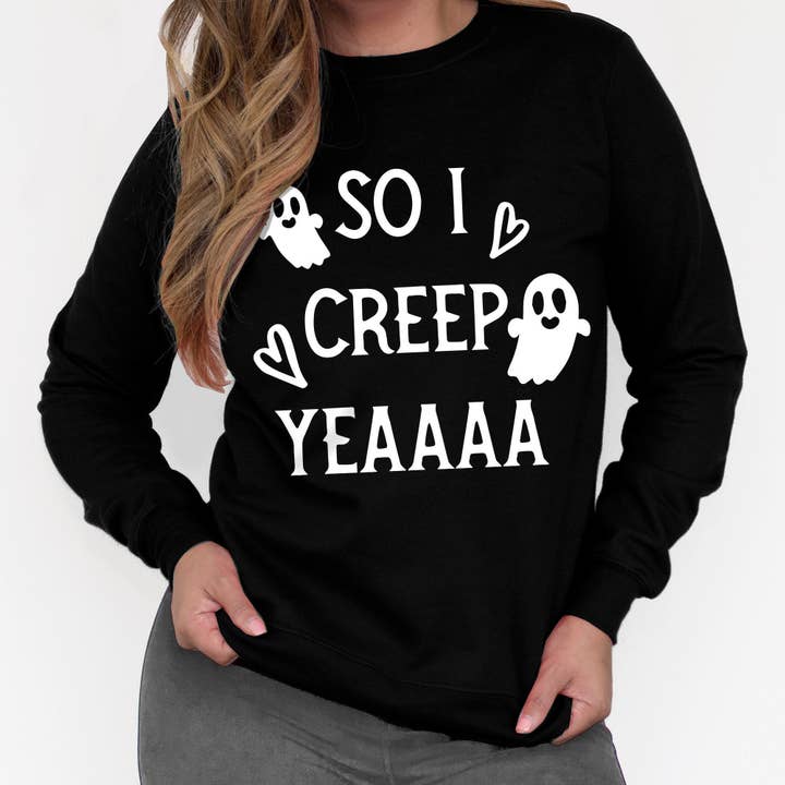 So I Creep Yeaaa Women's Halloween Sweatshirt Crew Neck for wholesale by Nobullwoman Apparel