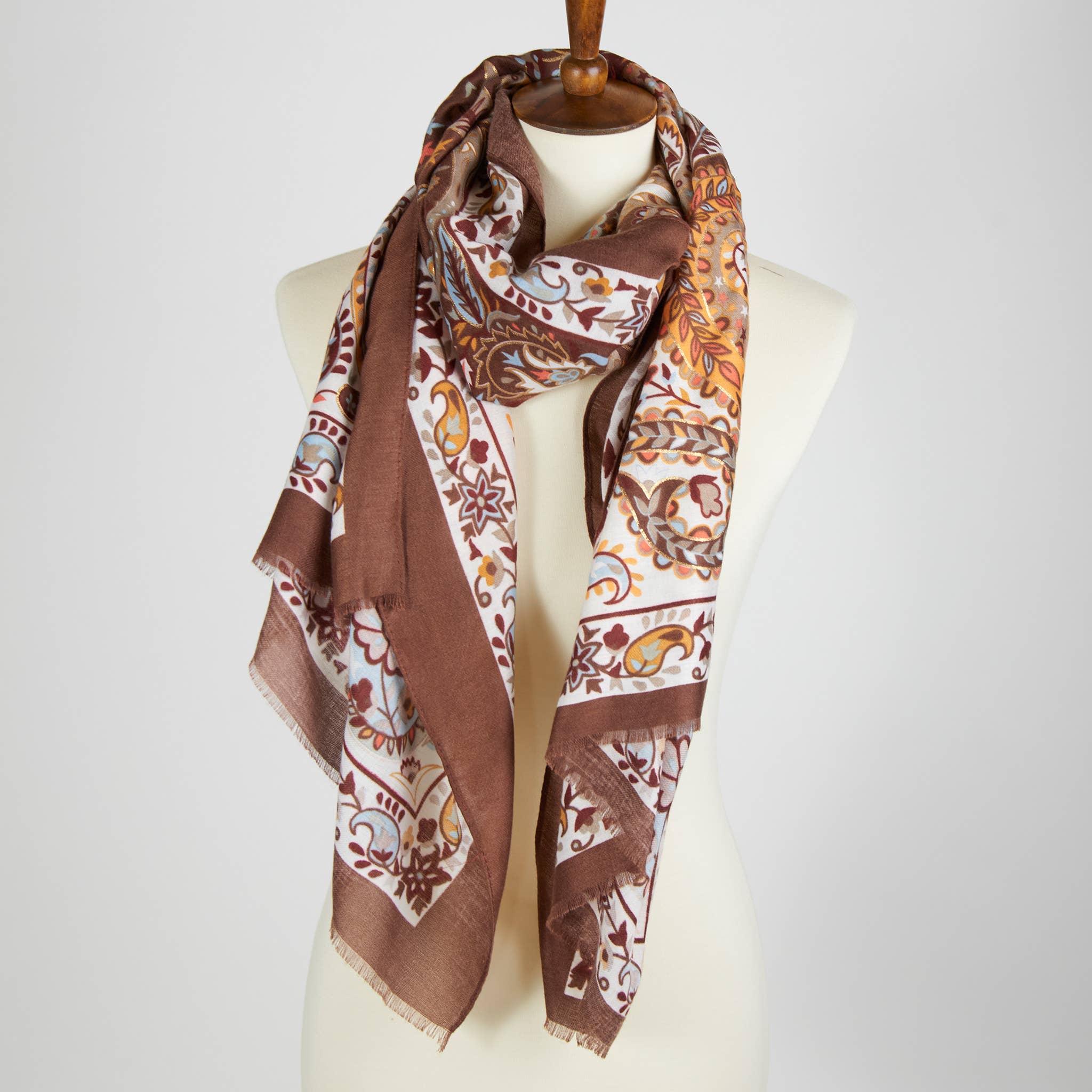 Cappuccino Amina Paisley Lightweight Fashion Scarf for wholesale on Faire1