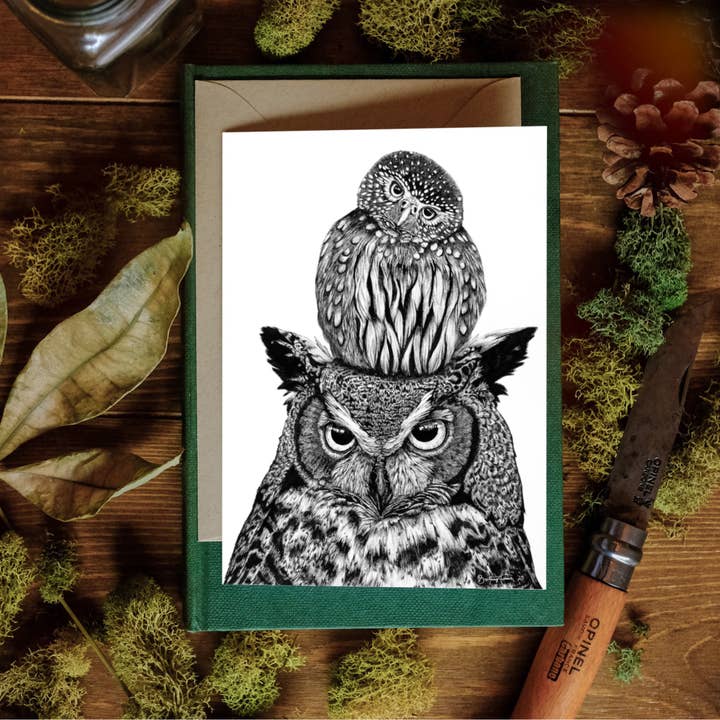 "Owls" - Greeting Card for wholesale by Brittany Finch Art