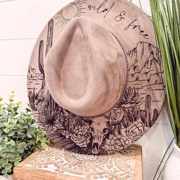 Willie & Dolly Designs - Wholesale Fedora - Women's - Engraved Desert Scene Hat