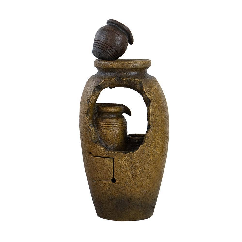 A&B Home Group Inc. - Wholesale Outdoor Ornament/Decor - 15.4x11.8x32.7" 3-Tier Water Fountain w/ Pot & LED - Brown4