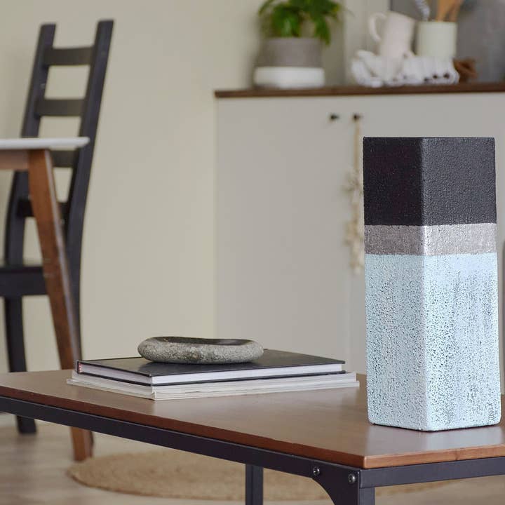 Stone Imitation Glass Vase | Table Vase 12 Inch | Handpainted Vase for Flowers | Art Glass Square Vase | Interior Design | Home Decor for wholesale by Project Development Group INC